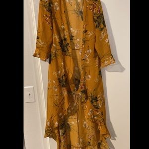 Long mustard summer time camisole. Size large with flower details